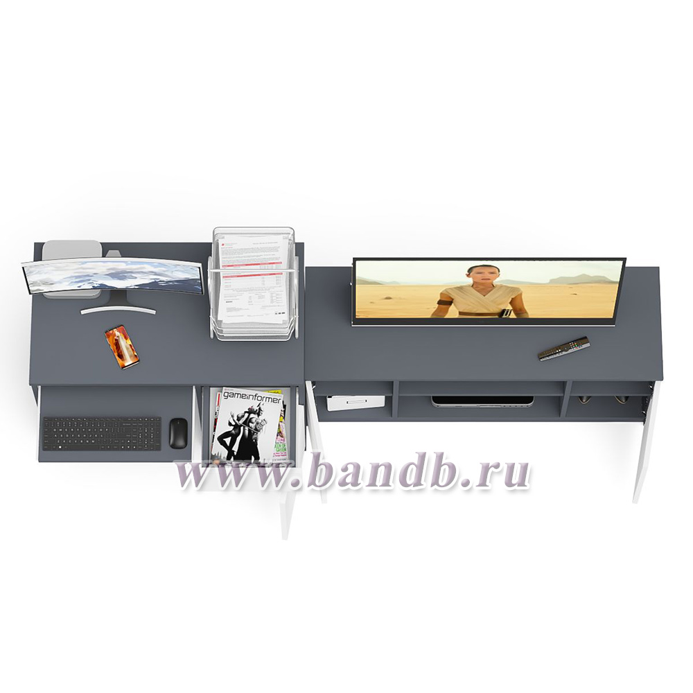 Компьютерный стол МС-1 правый с тумбой МТВ-1200 Мори цвет графит/белый Картинка № 6