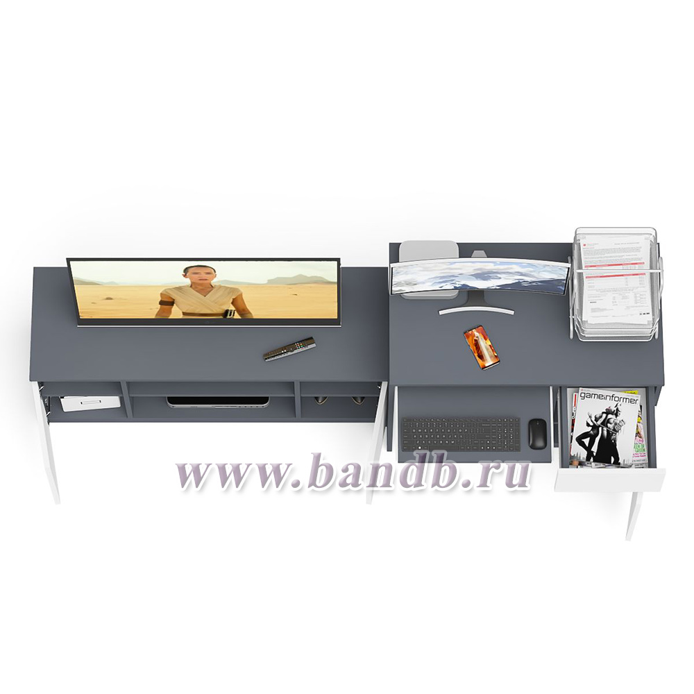 Компьютерный стол МС-1 правый с тумбой МТВ-1200 Мори цвет графит/белый Картинка № 8