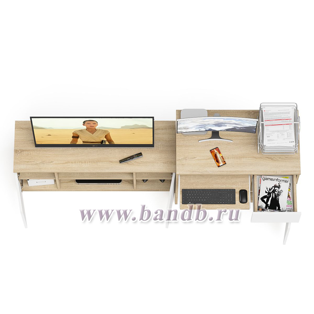 Компьютерный стол МС-1 правый с тумбой МТВ-1200 Мори цвет дуб сонома/белый Картинка № 8
