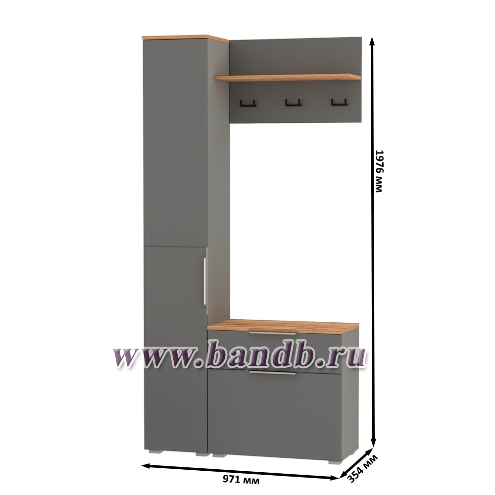 Шкаф-пенал с обувницей и вешалкой для оджеды с полкой Октава цвет серый графит/дуб крафт золотой Картинка № 5