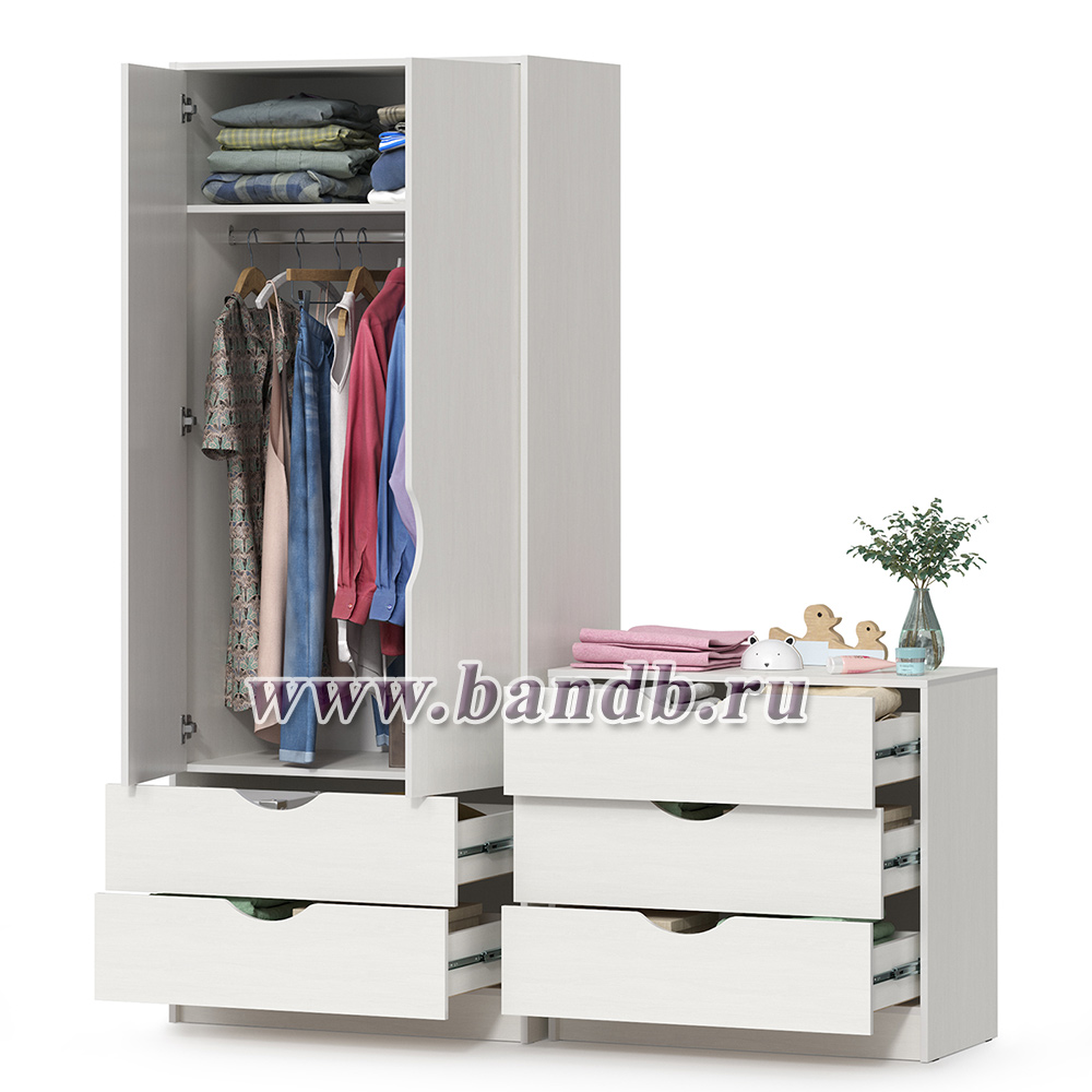 Детский шкаф для одежды с комодом Уна цвет белый Картинка № 2