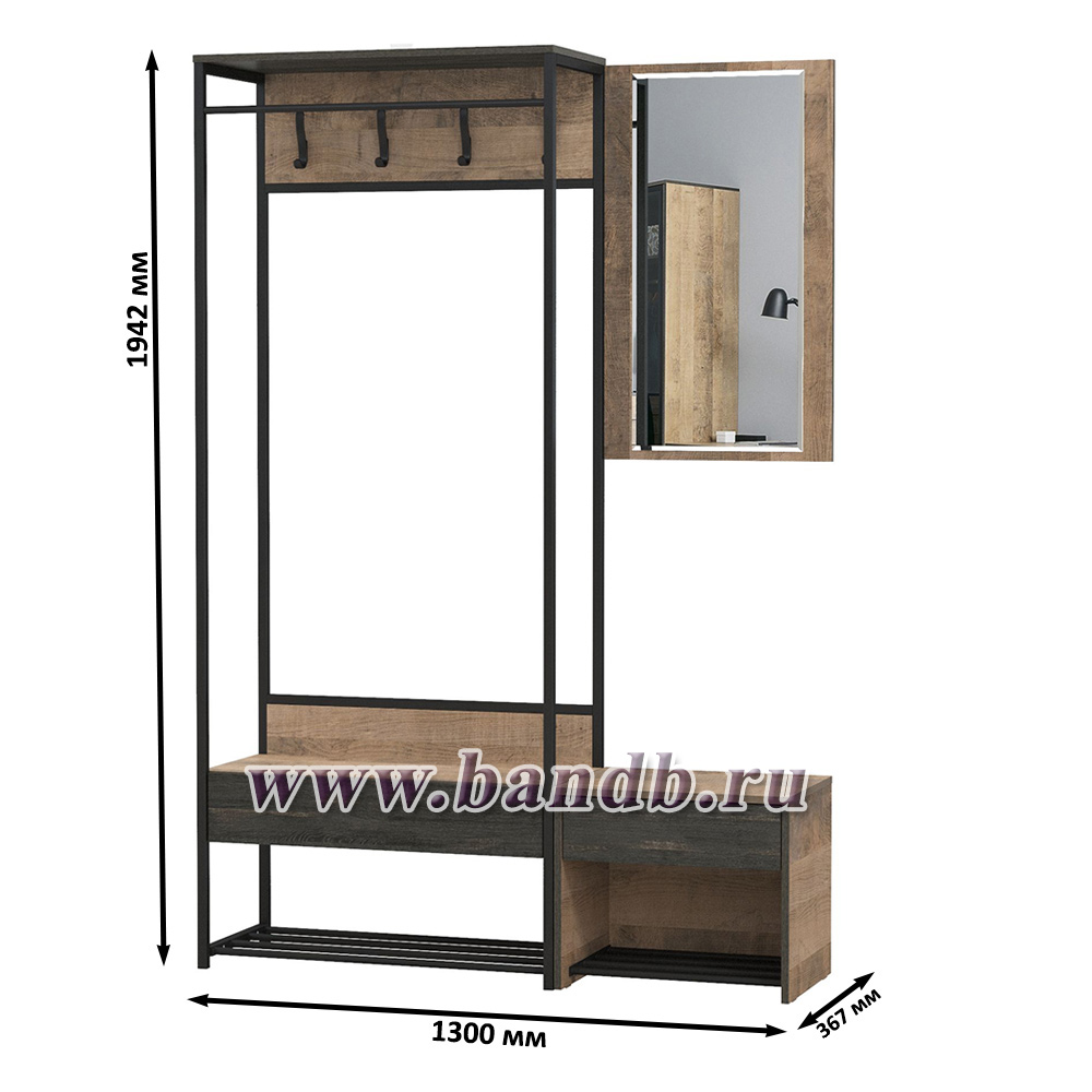 Прихожая Трувор 15.120 с обувницей и зеркалом Трувор цвет дуб гранж песочный/интра Картинка № 5