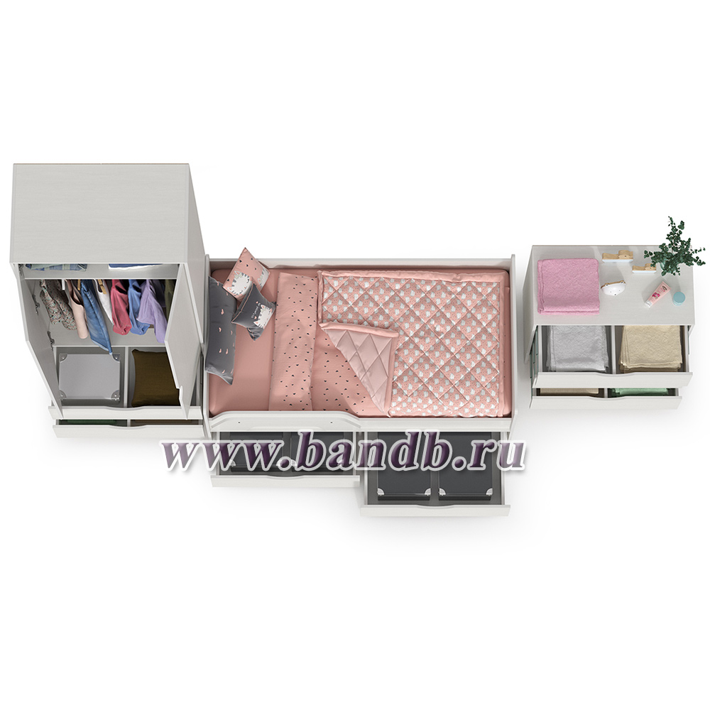 Мебель для детской Уна: кровать с ящиками + комод + шкаф для одежды цвет белый Картинка № 4