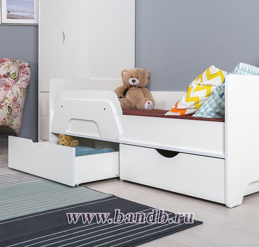 Мебель для детской Уна: кровать с ящиками + комод + шкаф для одежды цвет белый Картинка № 11