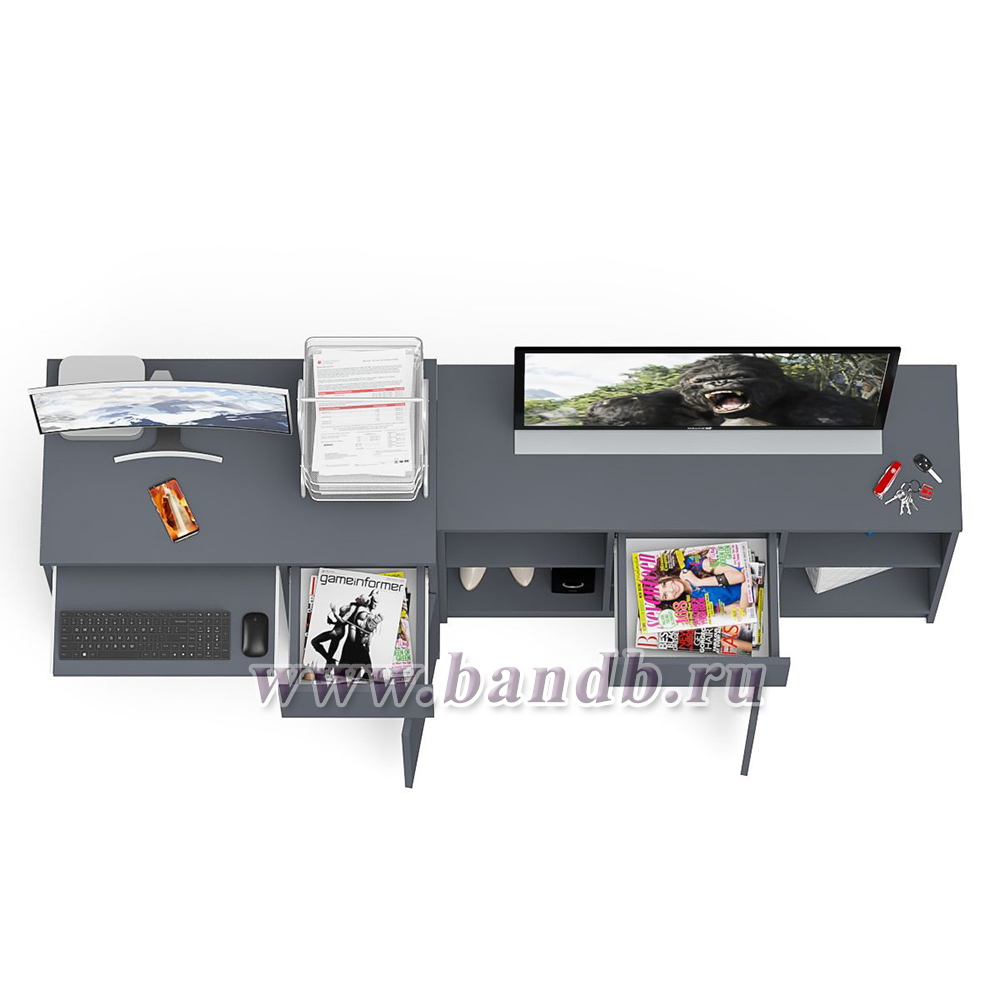 Компьютерный стол МС-1 правый с тумбой 1204 Мори цвет графит Картинка № 6