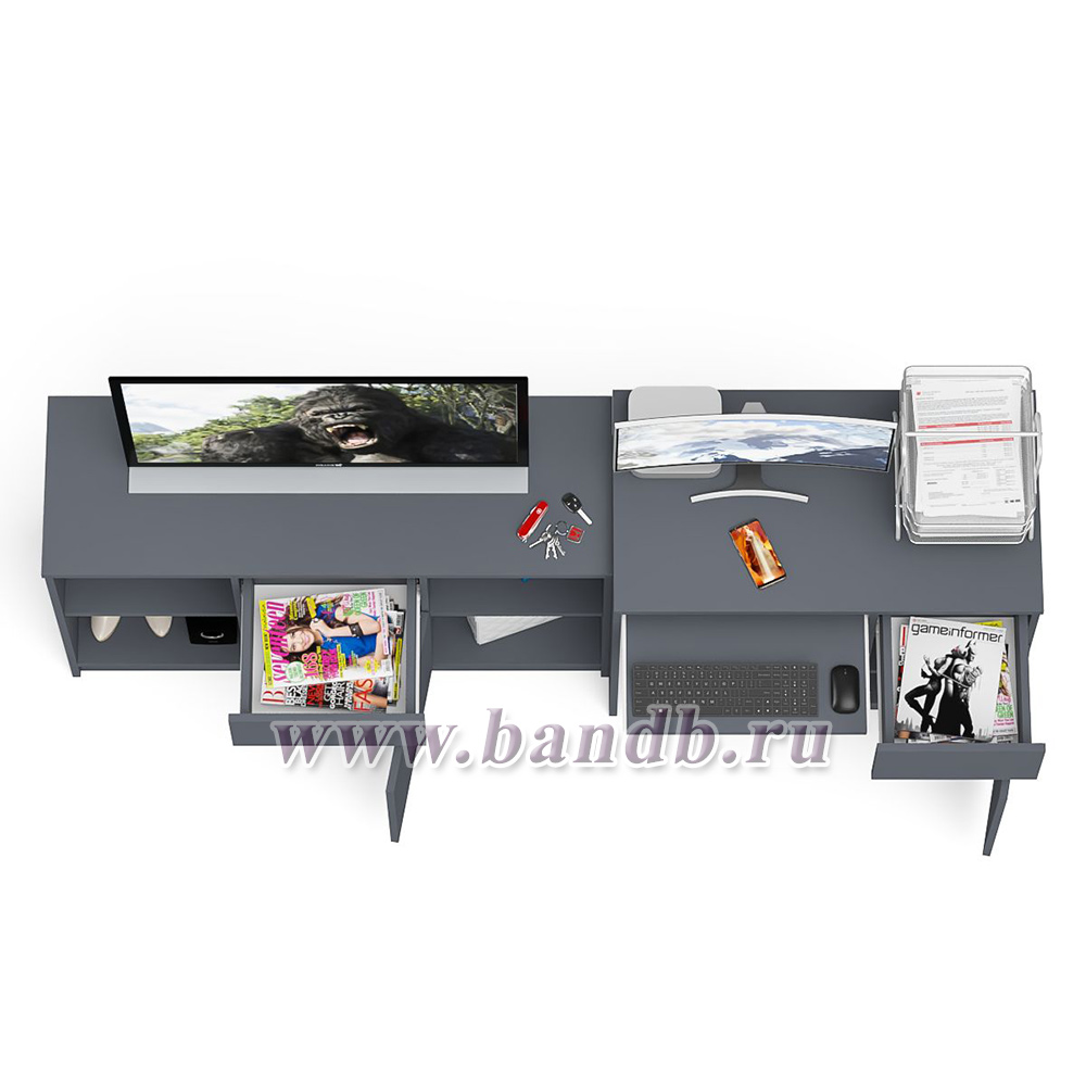 Компьютерный стол МС-1 правый с тумбой 1204 Мори цвет графит Картинка № 8