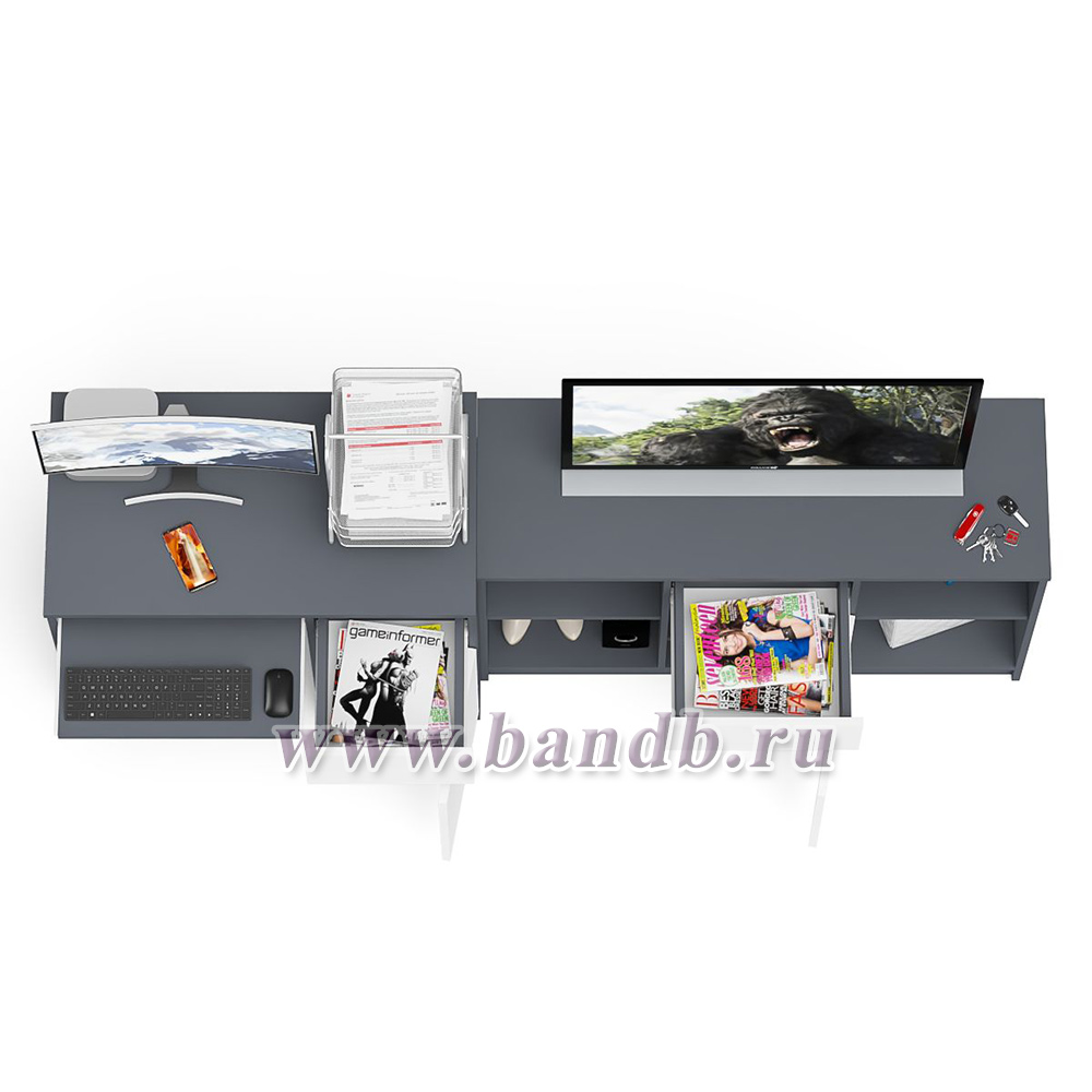 Компьютерный стол МС-1 правый с тумбой 1204 Мори цвет графит/белый Картинка № 6