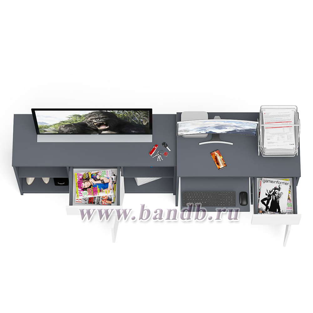 Компьютерный стол МС-1 правый с тумбой 1204 Мори цвет графит/белый Картинка № 8