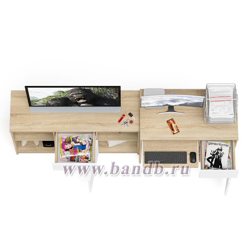 Компьютерный стол МС-1 правый с тумбой 1204 Мори цвет дуб сонома/белый Картинка № 8