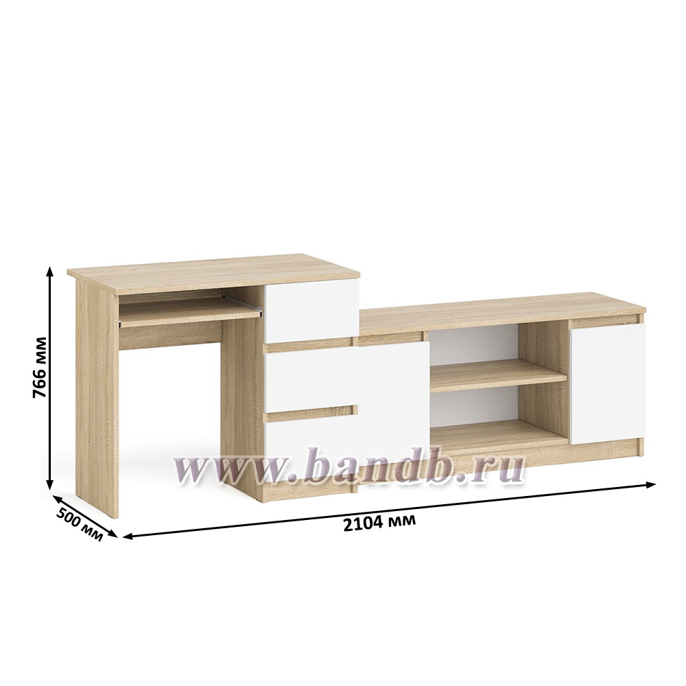 Стол компьютерный МС-6 с тумбой справа и с тумбой на 1200 Мори цвет дуб сонома/белый Картинка № 9