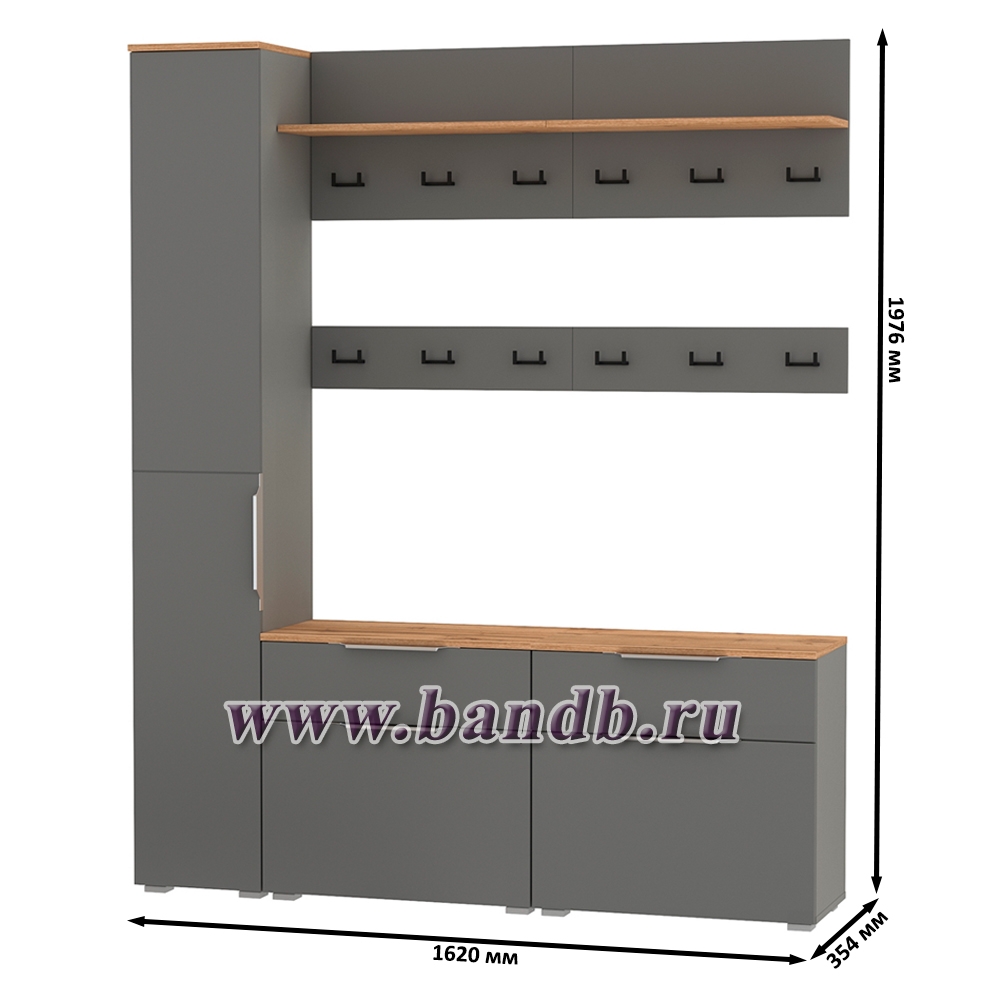 Набор мебели в маленькую прихожую Октава № 34 цвет серый графит/дуб крафт золотой Картинка № 5
