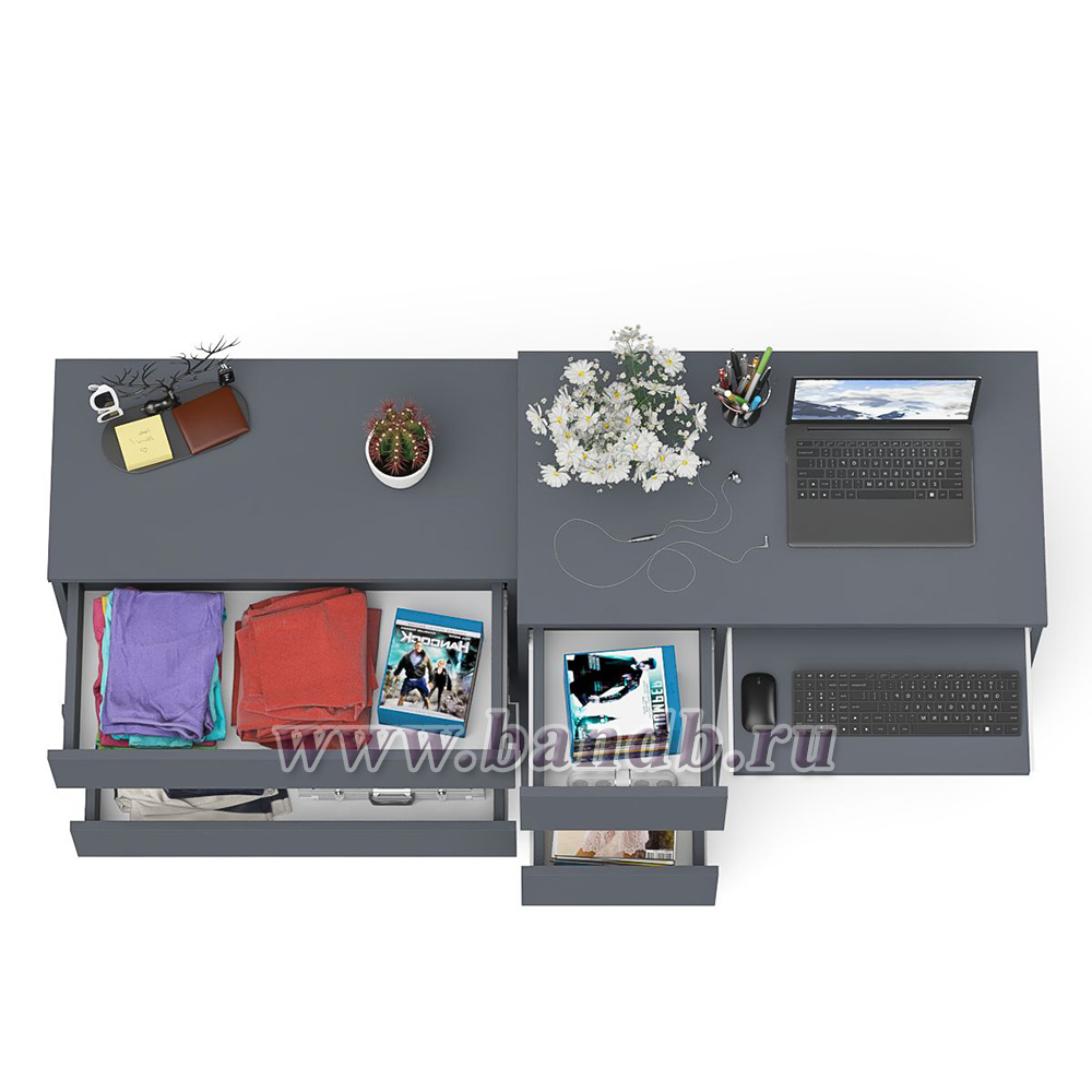 Стол компьютерный с тумбой МС-6 левый с комодом на три ящика МК800 Мори цвет графит Картинка № 6