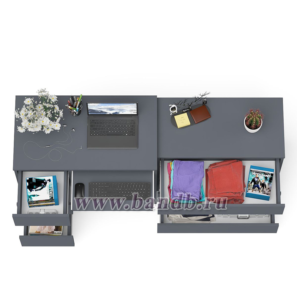 Стол компьютерный с тумбой МС-6 левый с комодом на три ящика МК800 Мори цвет графит Картинка № 8