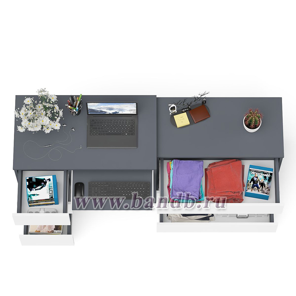 Стол компьютерный с тумбой МС-6 левый с комодом на три ящика МК800 Мори цвет графит/белый Картинка № 8