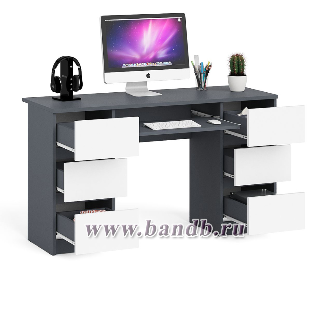 Компьютерный стол с двумя тумбами Мори МС-2 цвет графит/белый Картинка № 2