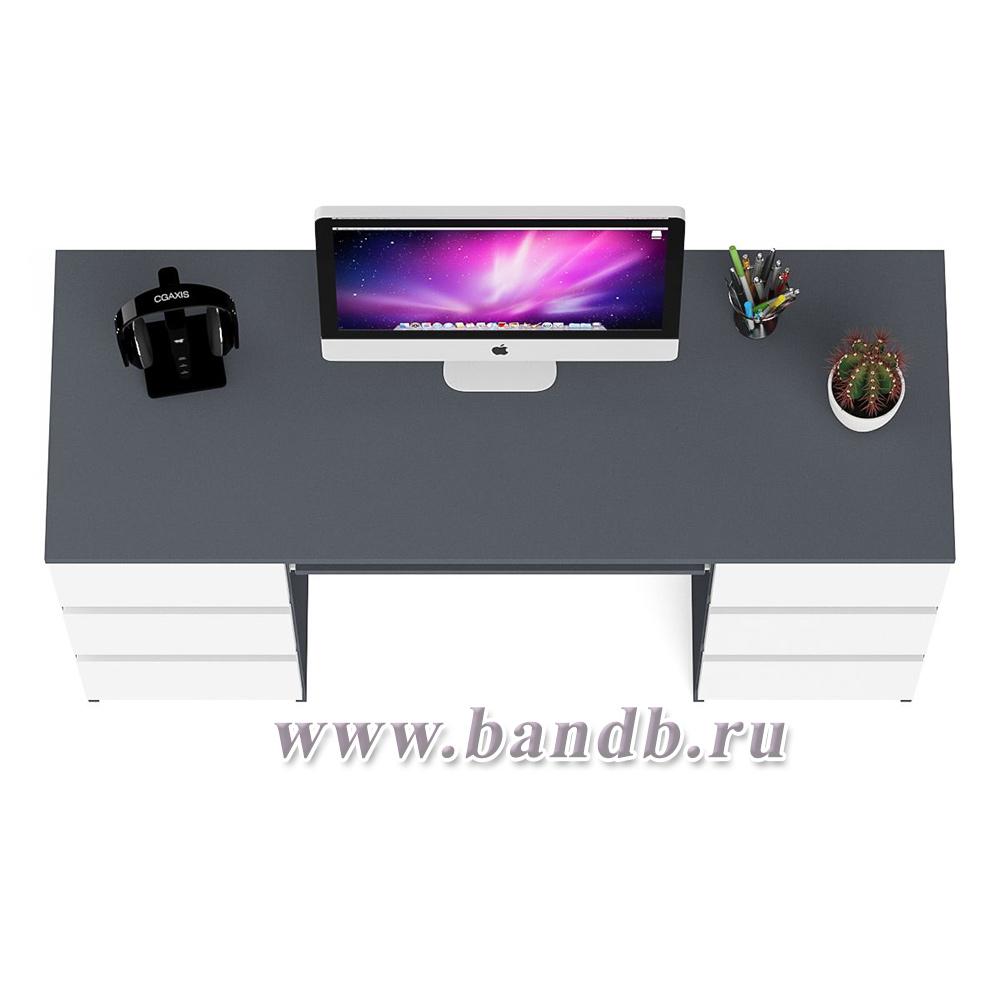 Компьютерный стол с двумя тумбами Мори МС-2 цвет графит/белый Картинка № 3
