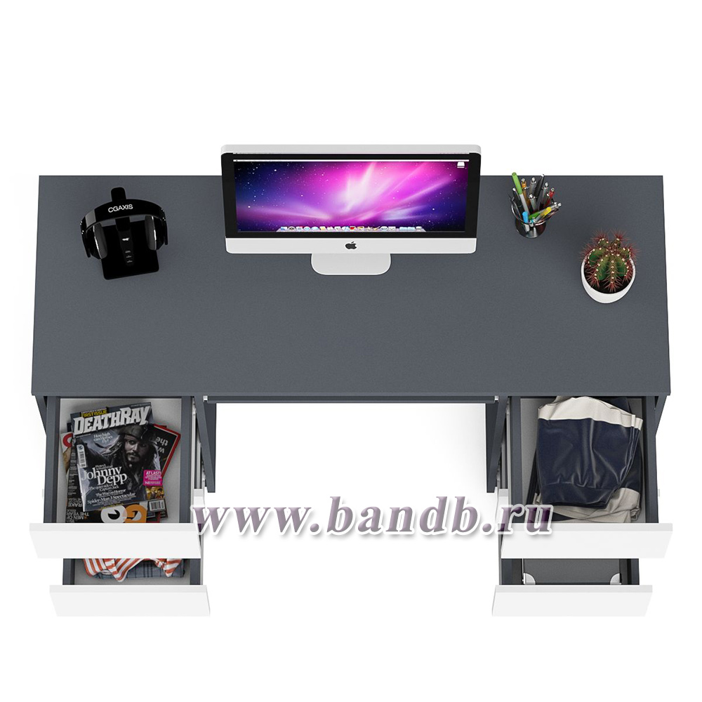 Компьютерный стол с двумя тумбами Мори МС-2 цвет графит/белый Картинка № 4