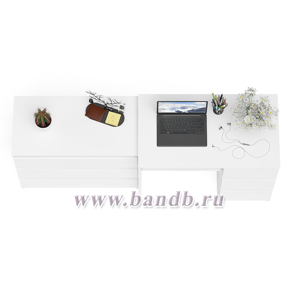 Компьютерный стол с тремя ящиками МС-6 правый с комодом на три ящика Мори цвет белый Картинка № 7