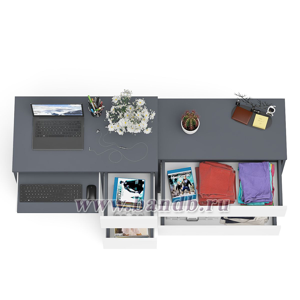 Компьютерный стол с тремя ящиками МС-6 правый с комодом на три ящика Мори цвет графит/белый Картинка № 6