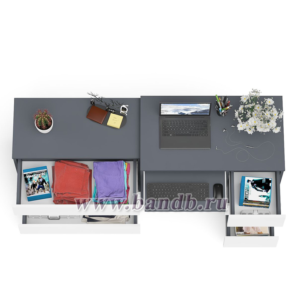 Компьютерный стол с тремя ящиками МС-6 правый с комодом на три ящика Мори цвет графит/белый Картинка № 8
