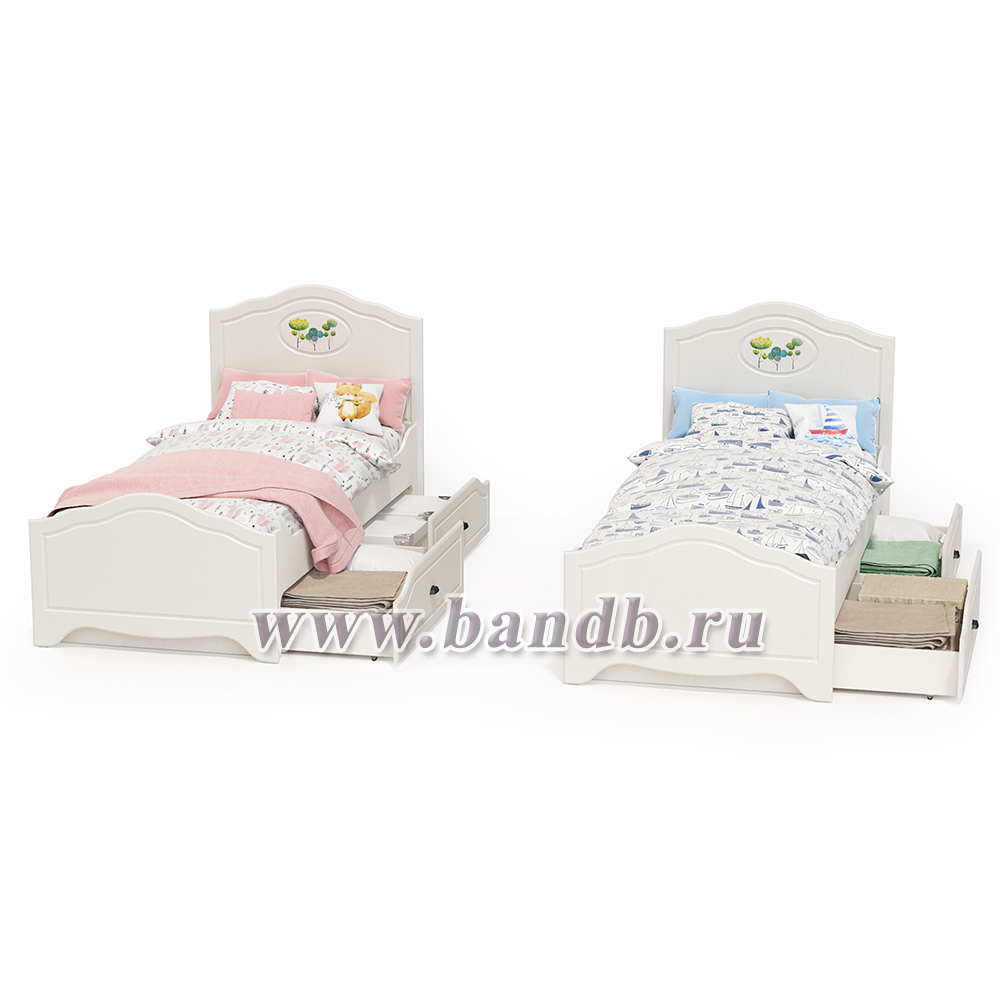 Кровати в детскую комнату для двоих детей Роуз цвет белый с тиснением поры дерева/ясень ваниль Картинка № 2