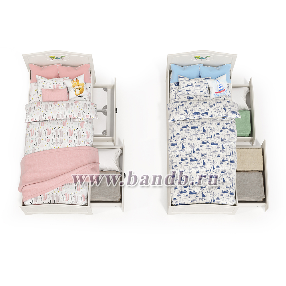 Кровати в детскую комнату для двоих детей Роуз цвет белый с тиснением поры дерева/ясень ваниль Картинка № 4