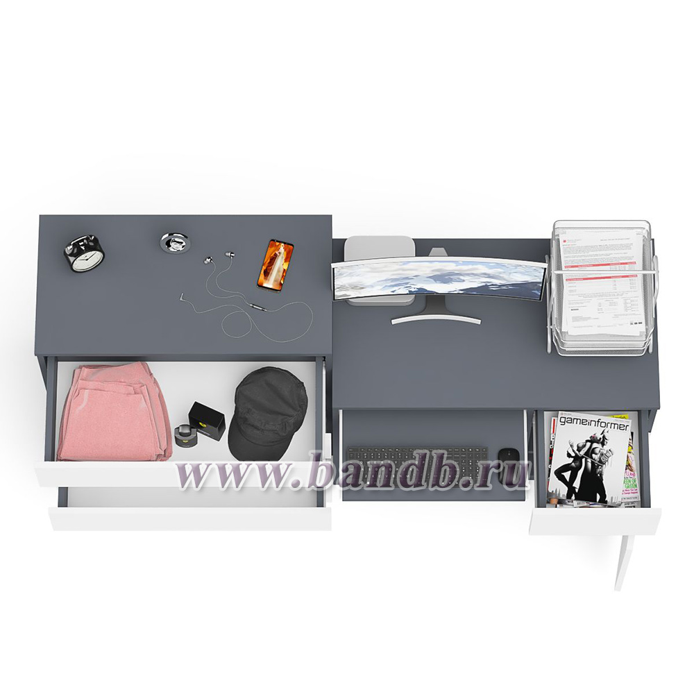 Компьютерный стол Мори МС-1 правый с комодом 4-ре ящика цвет графит/белый Картинка № 8