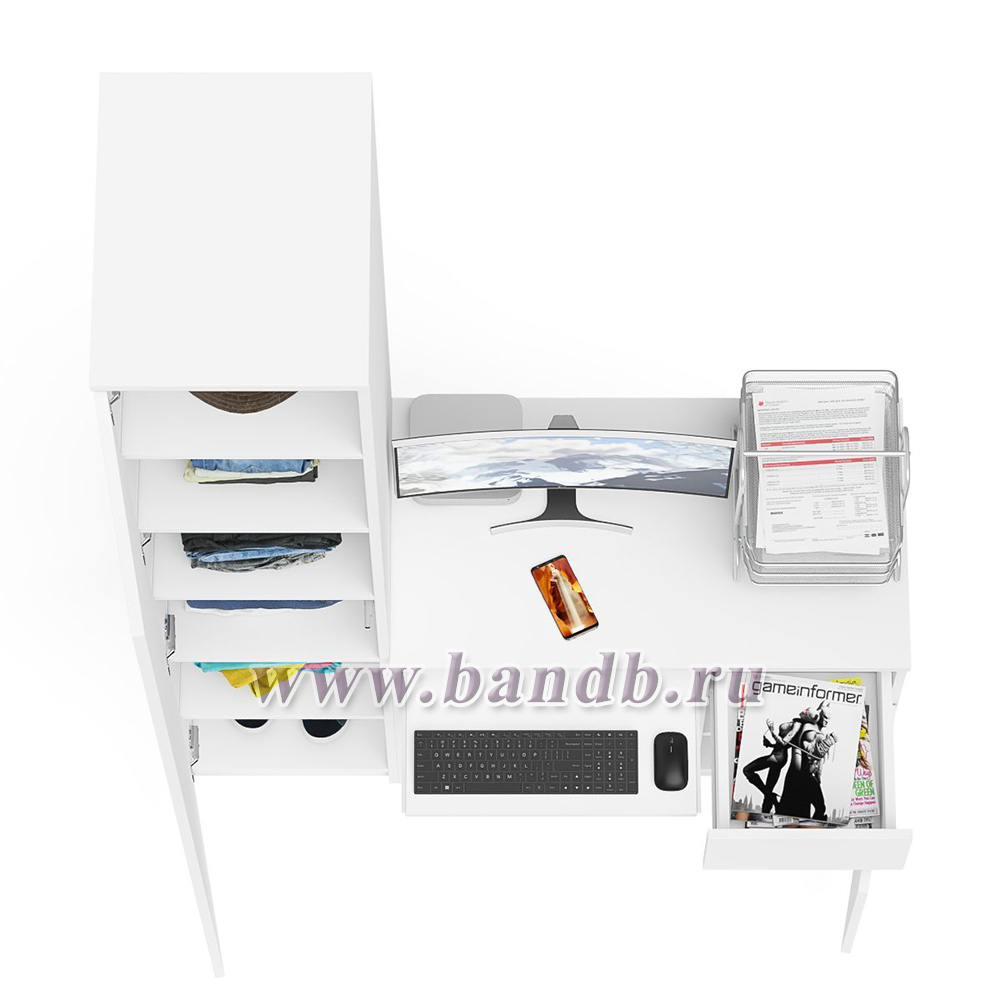 Компьютерный стол МС-1 правый с пеналом на 400 Мори цвет белый Картинка № 8