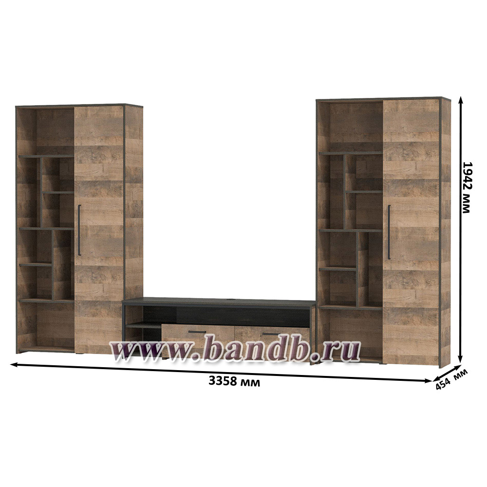 Два шкафа-стеллажа в стиле лофт и тумба для аппаратуры Трувор цвет дуб гранж песочный/интра Картинка № 9