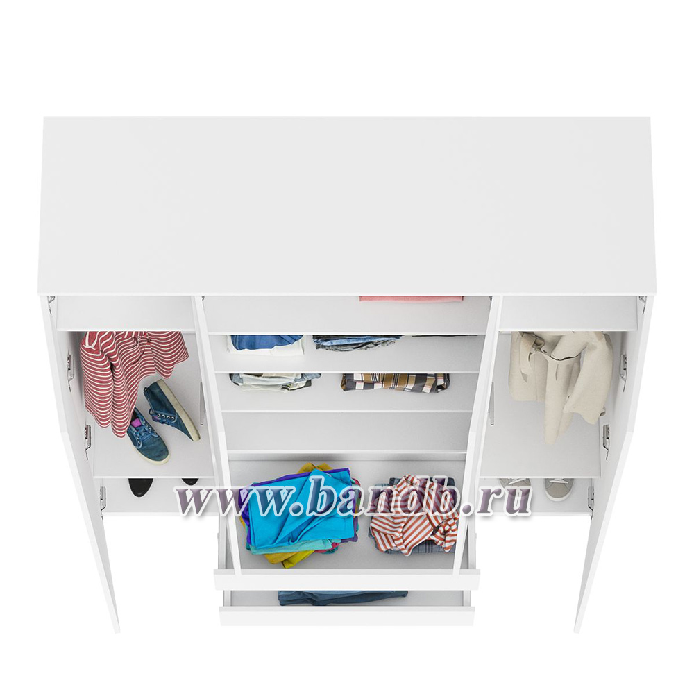 Шкаф-комод с тремя ящиками и четырьмя дверками Мори МШ1600.1 цвет белый Картинка № 3