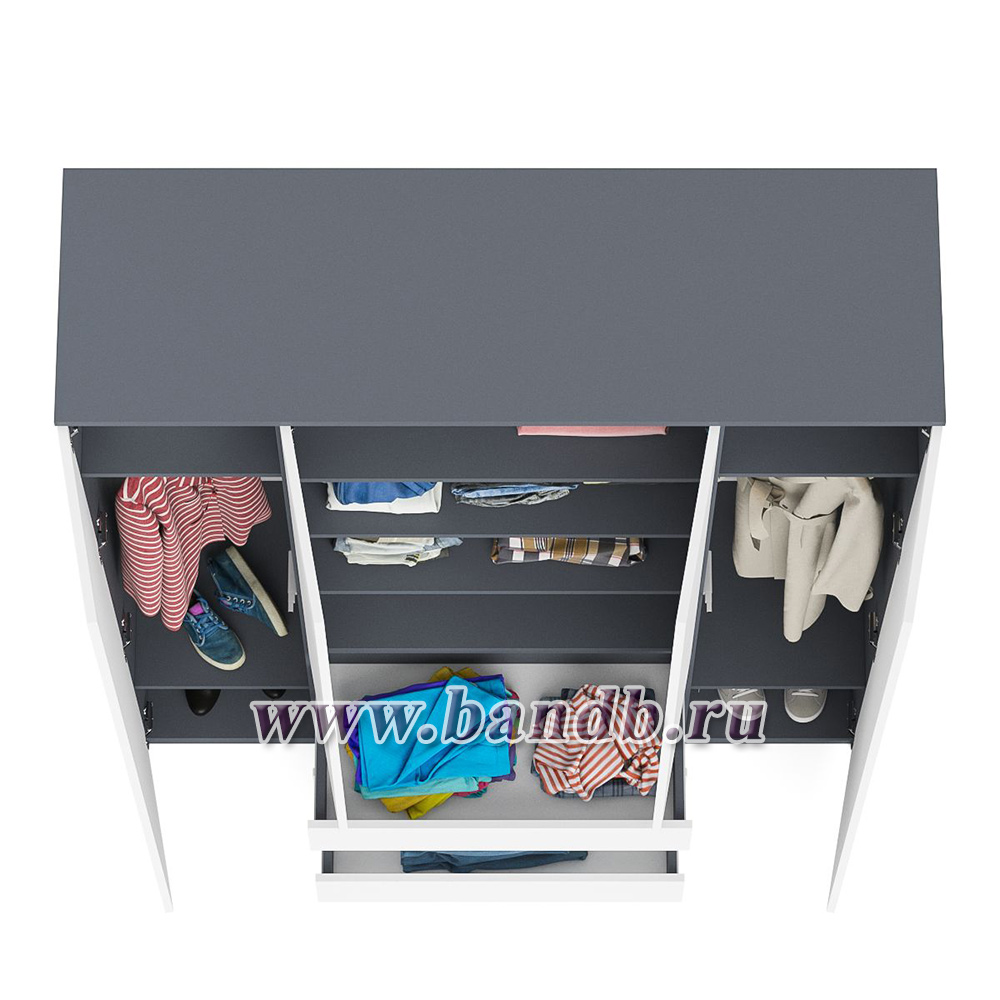 Шкаф-комод с тремя ящиками и четырьмя дверками Мори МШ1600.1 цвет графит/белый Картинка № 3