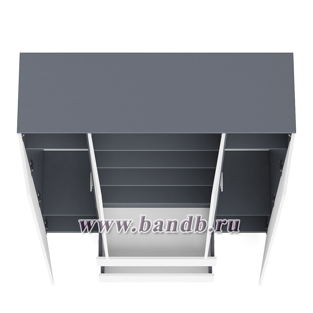Шкаф-комод с тремя ящиками и четырьмя дверками Мори МШ1600.1 цвет графит/белый Картинка № 10