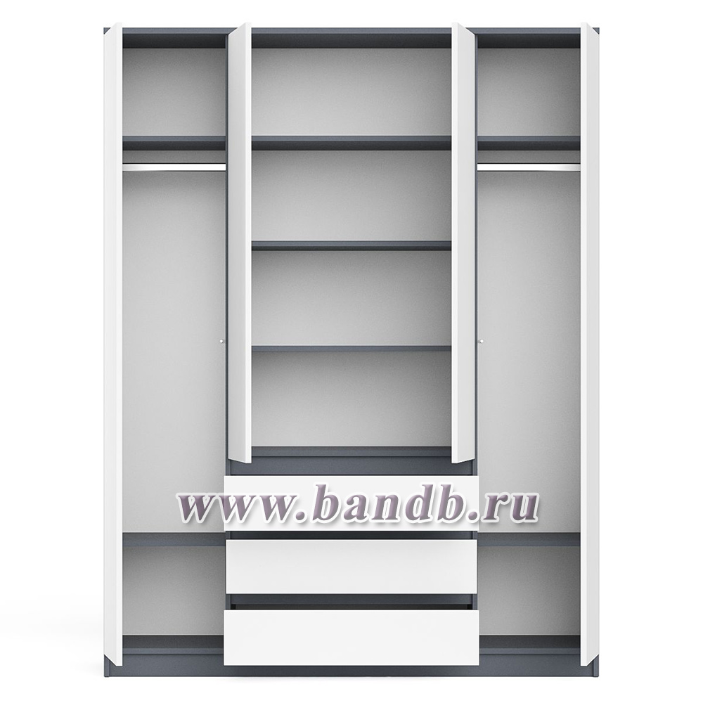 Шкаф-комод с тремя ящиками и четырьмя дверками Мори МШ1600.1 цвет графит/белый Картинка № 11