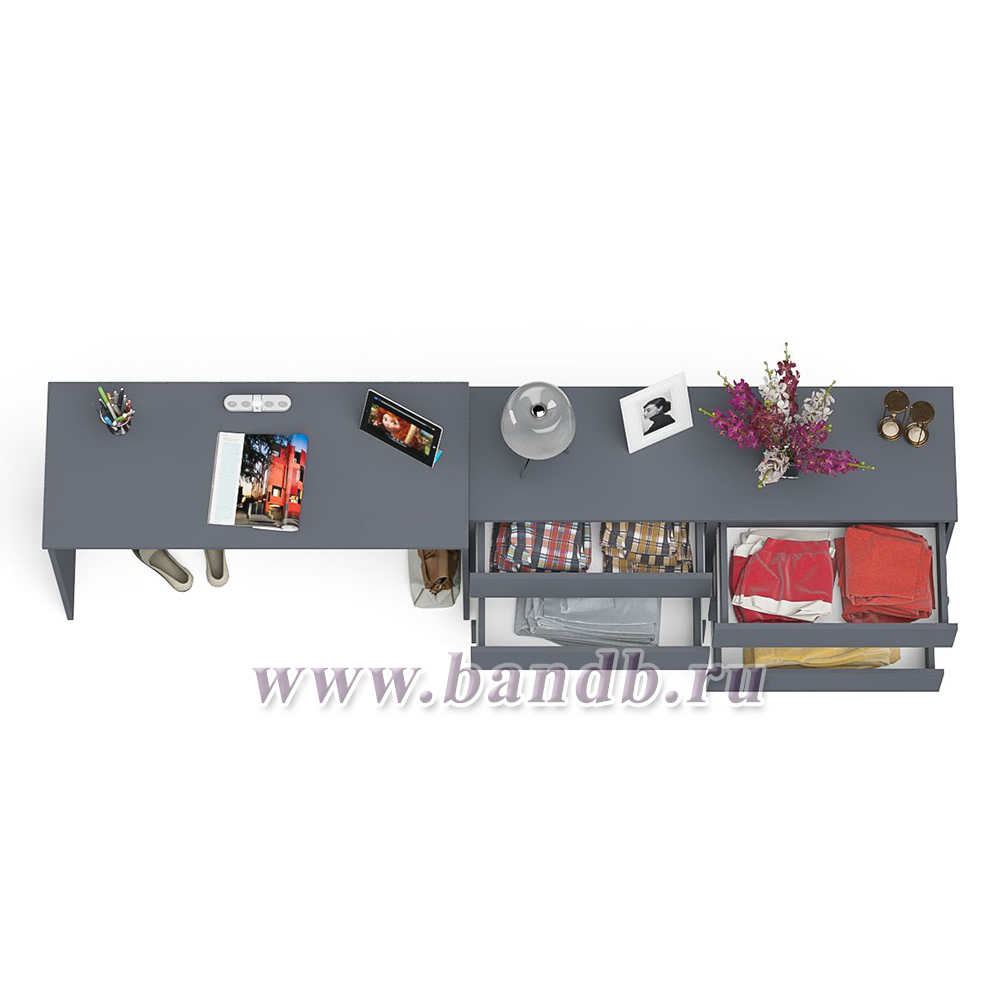 Письменный стол Мори с широким комодом на 6-ть ящиков цвет графит Картинка № 4