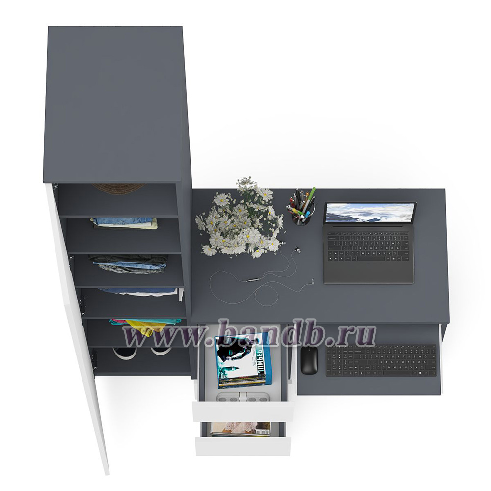 Компьютерный стол МС-6 левый с узким пеналом 400 Мори цвет графит/белый Картинка № 6
