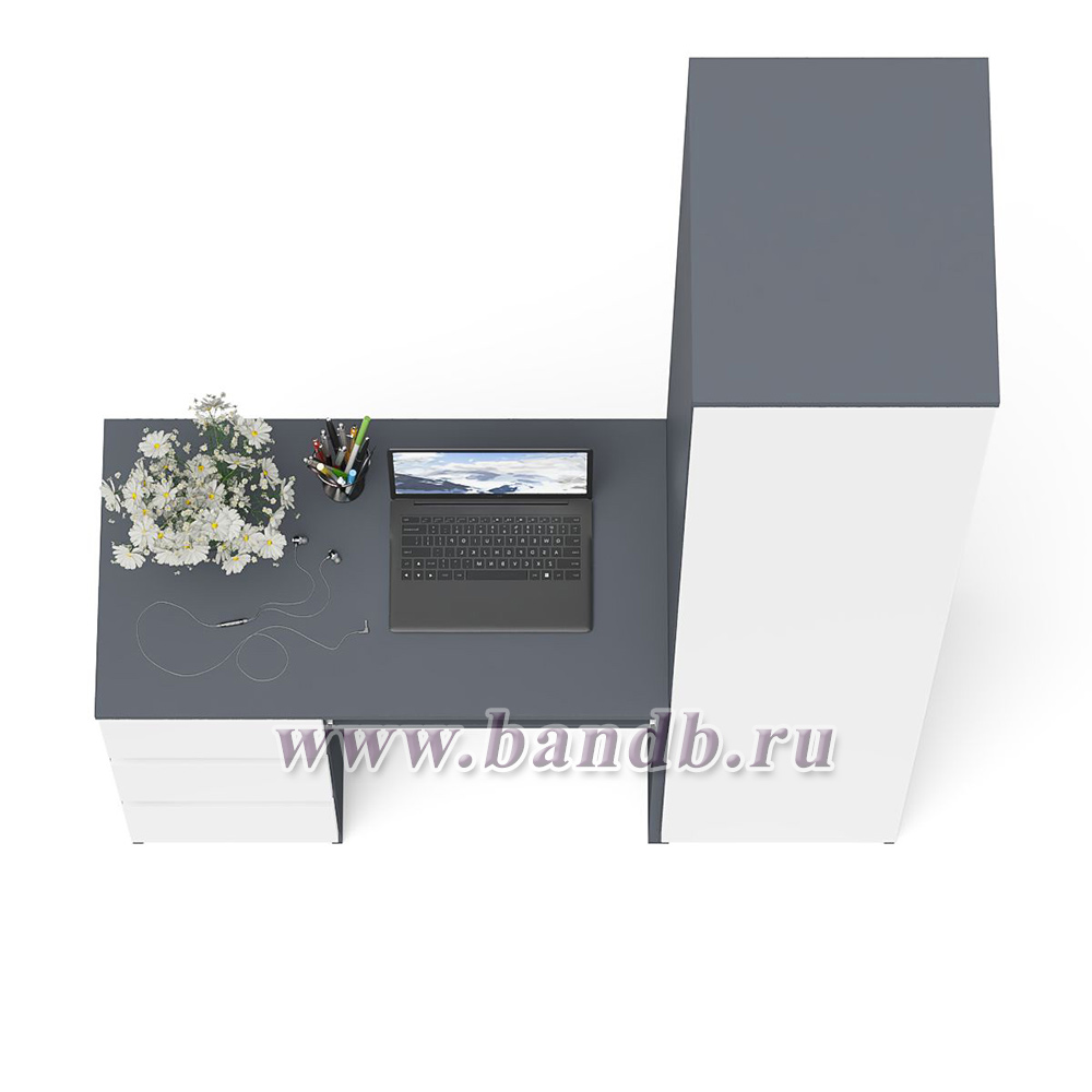 Компьютерный стол МС-6 левый с узким пеналом 400 Мори цвет графит/белый Картинка № 7