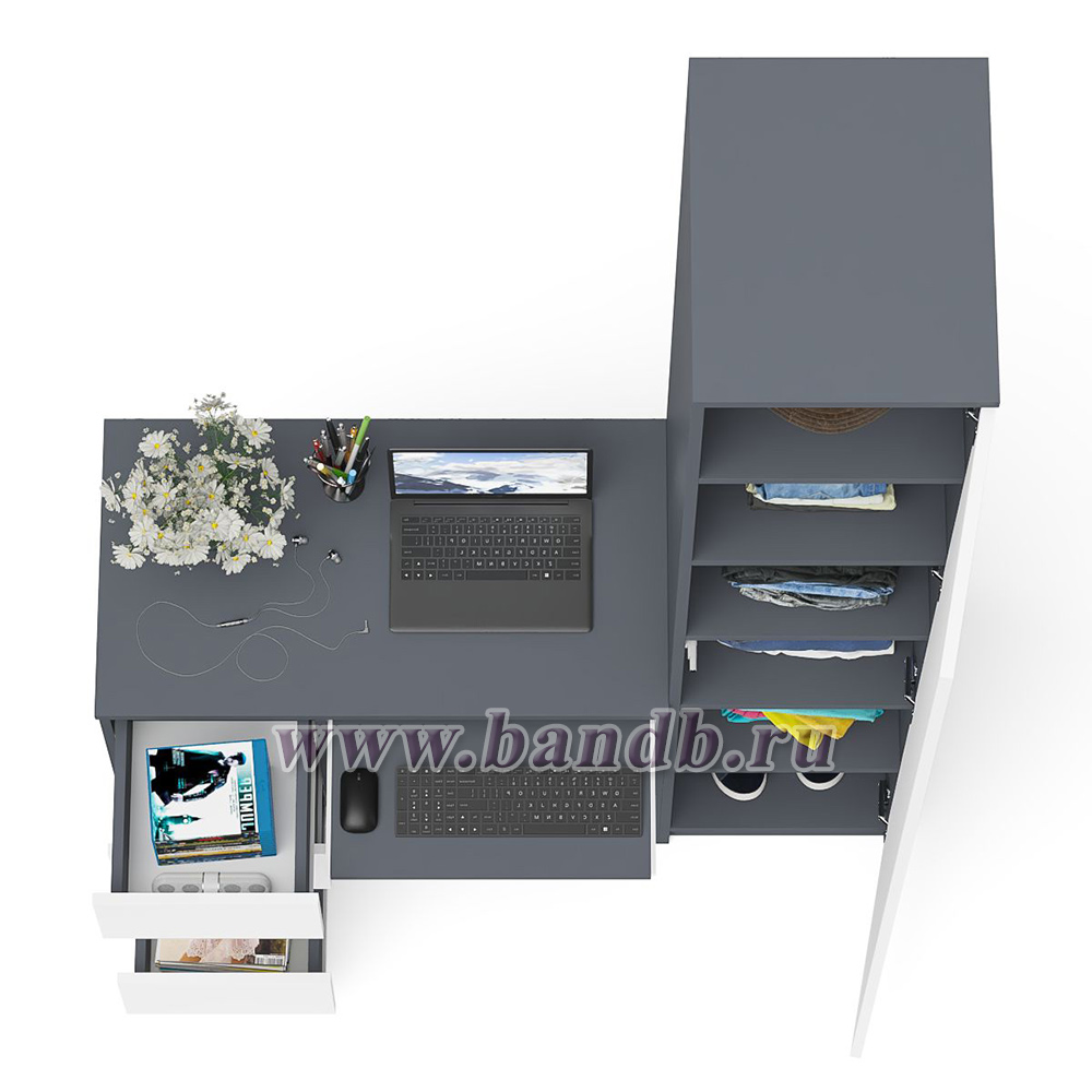Компьютерный стол МС-6 левый с узким пеналом 400 Мори цвет графит/белый Картинка № 8