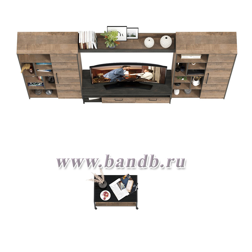 Модульная мебель для гостиной в стиле лофт Трувор № 142 с журнальным столиком цвет дуб гранж песочный/интра Картинка № 3