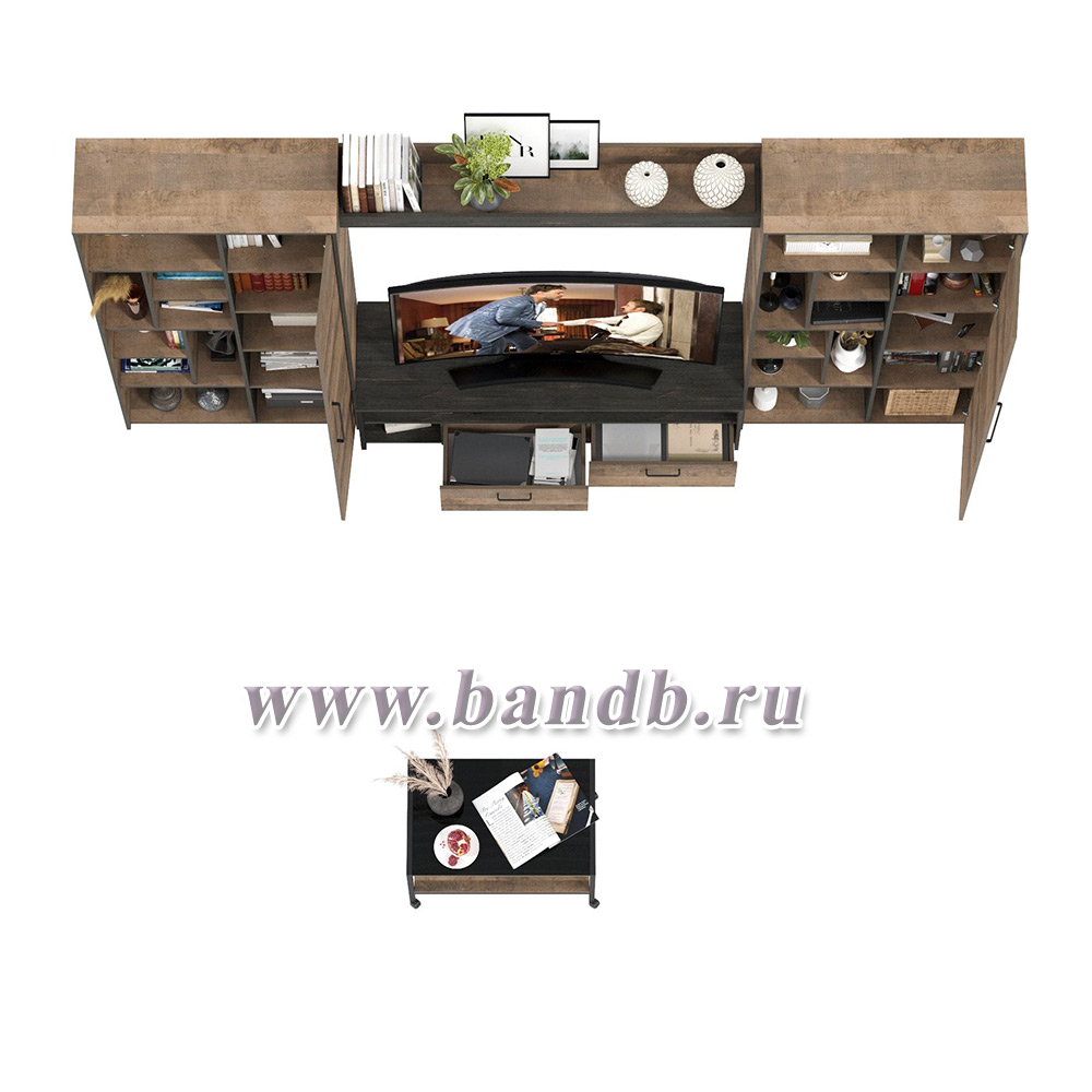 Модульная мебель для гостиной в стиле лофт Трувор № 142 с журнальным столиком цвет дуб гранж песочный/интра Картинка № 4