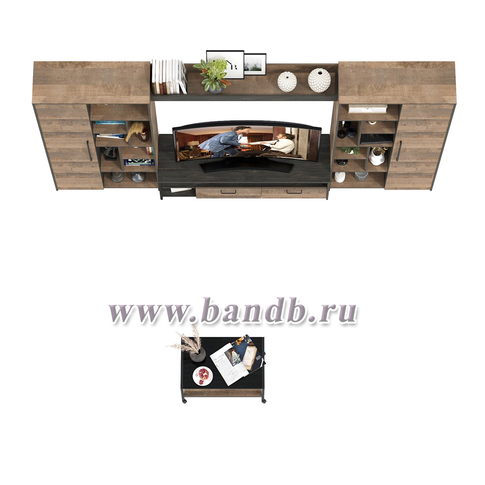 Модульная мебель для гостиной в стиле лофт Трувор № 142 с журнальным столиком цвет дуб гранж песочный/интра Картинка № 7