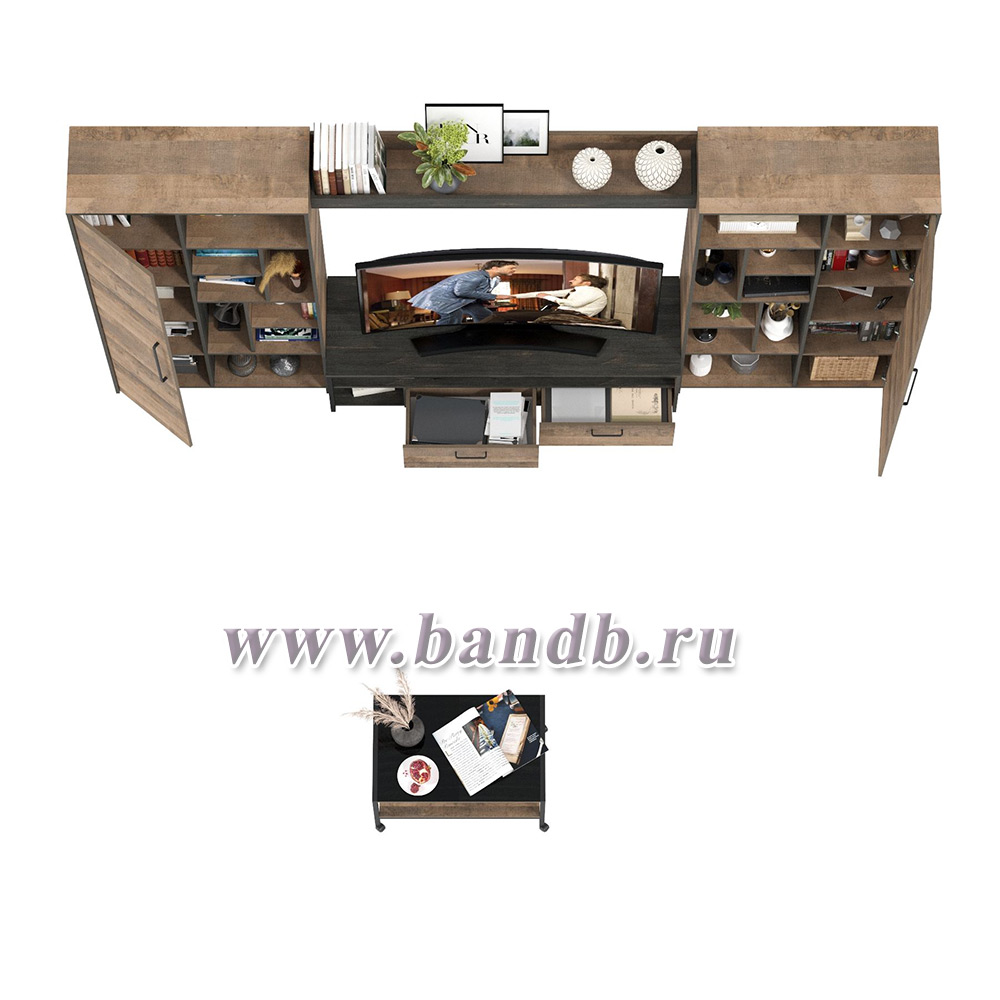 Модульная мебель для гостиной в стиле лофт Трувор № 142 с журнальным столиком цвет дуб гранж песочный/интра Картинка № 8