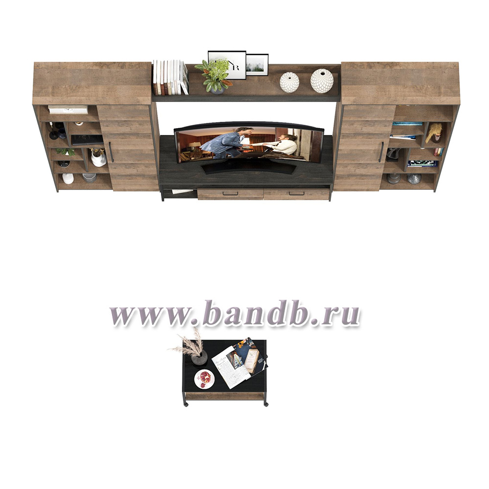 Модульная мебель для гостиной в стиле лофт Трувор № 142 с журнальным столиком цвет дуб гранж песочный/интра Картинка № 12