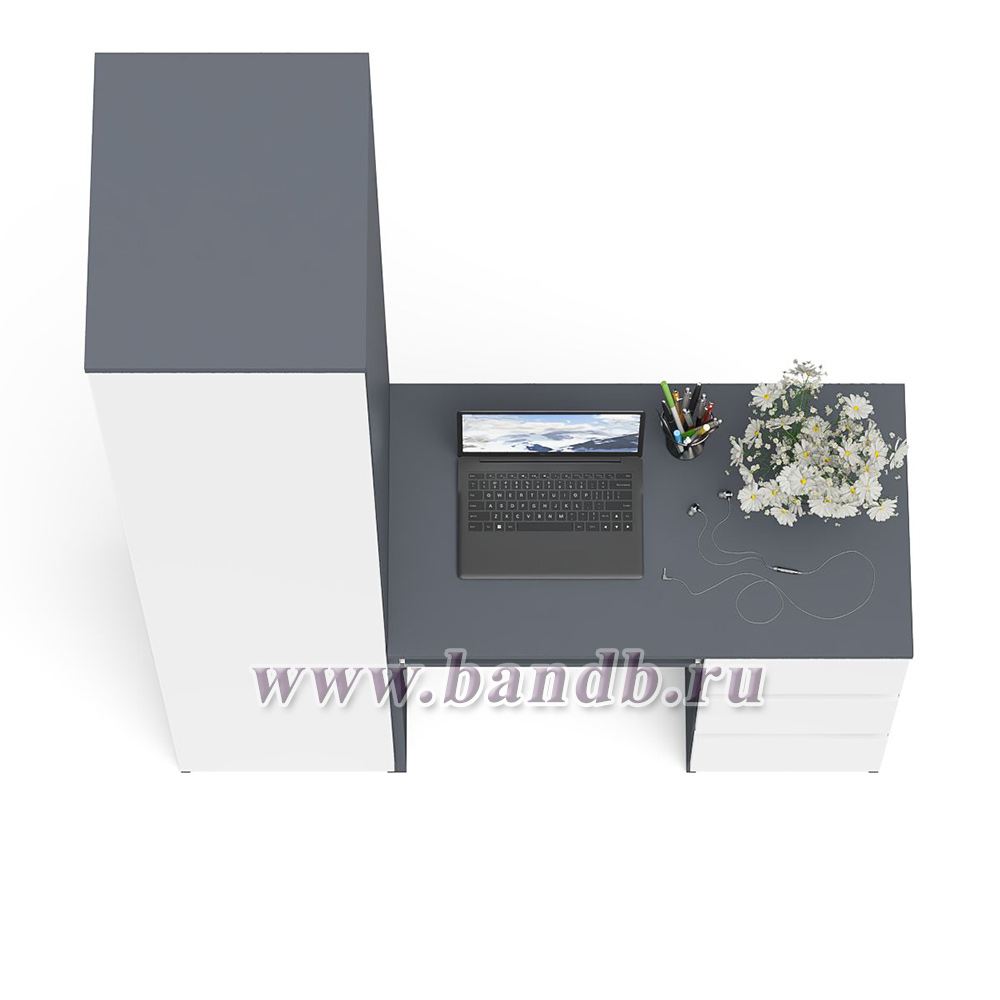 Компьютерный стол правый МС-6 с пеналом на МШ-400 Мори цвет графит/белый Картинка № 7