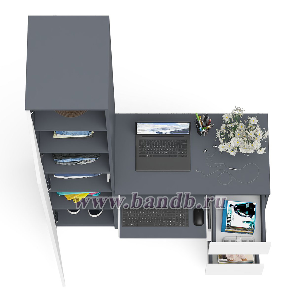 Компьютерный стол правый МС-6 с пеналом на МШ-400 Мори цвет графит/белый Картинка № 8