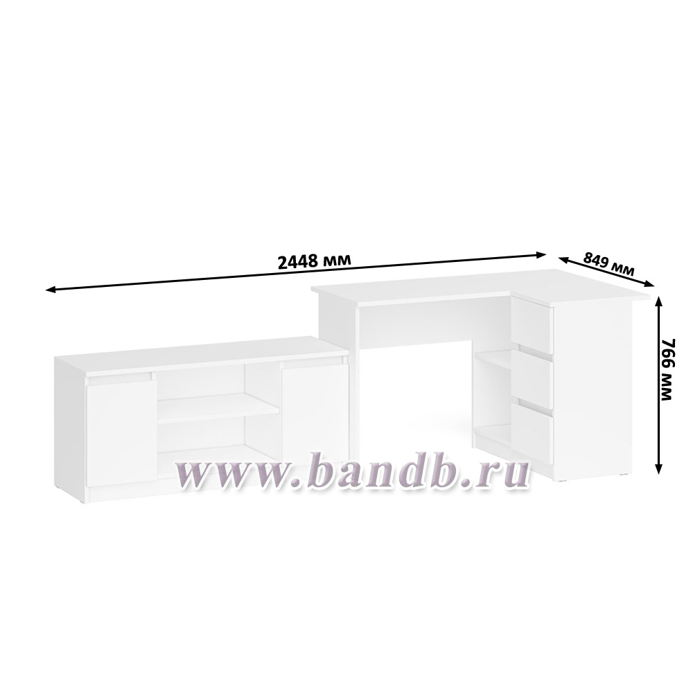 Компьютерный стол угловой МС-16 правый и тумба широкая 1200 Мори цвет белый Картинка № 9