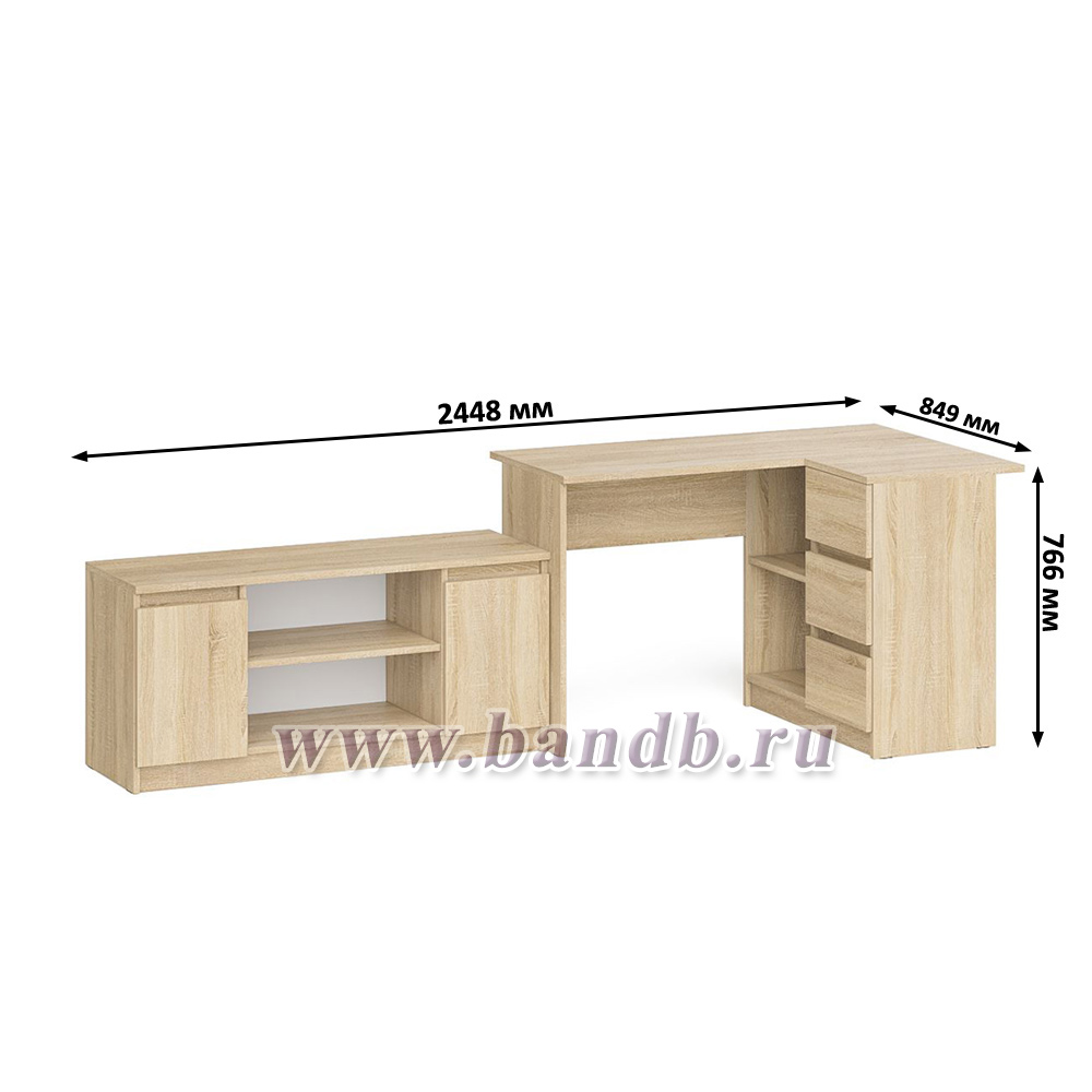 Компьютерный стол угловой МС-16 правый и тумба широкая 1200 Мори цвет дуб сонома Картинка № 9