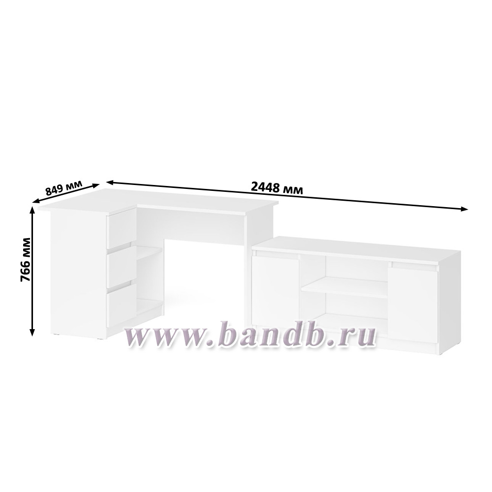 Стол угловой компьютерный МС-16 левый и широкая тумба на 1200 Мори цвет белый Картинка № 9