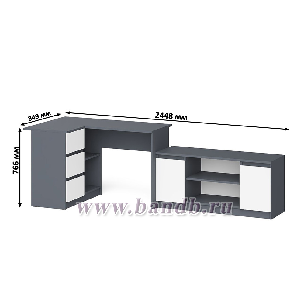 Стол угловой компьютерный МС-16 левый и широкая тумба на 1200 Мори цвет графит/белый Картинка № 9