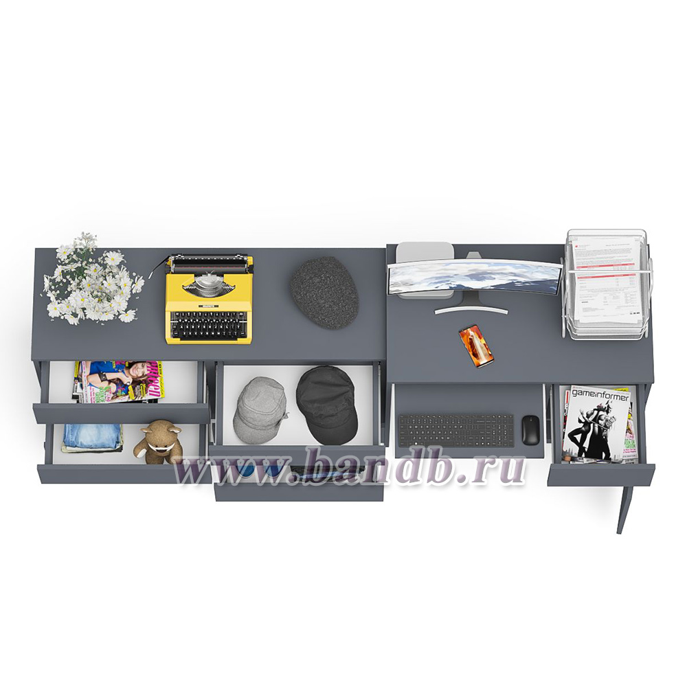 Компьютерный стол МС-1 с дверкой и ящиком справа и комодом на 1200 6 ящиков Мори цвет графит Картинка № 8