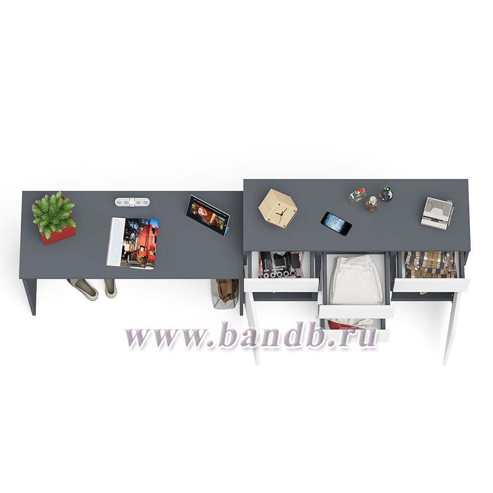 Письменный стол МСП1200.1 с комодом-тумбой на 1200 Мори цвет графит/белый Картинка № 4